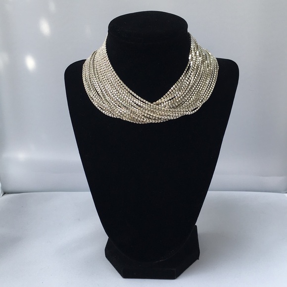 New! Silver Rhinestone Choker Necklace - Picture 2 of 6
